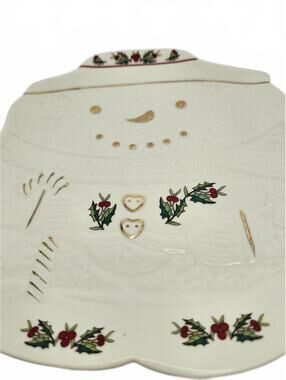 Vintage Formalities Baum Bros Snowman Plate Embossed Gold Accent Winter Tray 7"